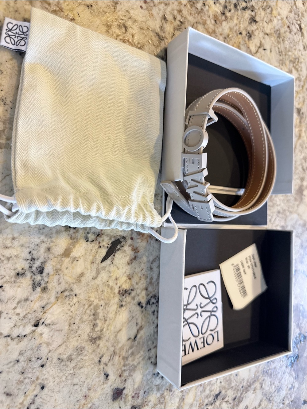Loewe Women's Light Beige Leather Belt with Silver Logo Buckle